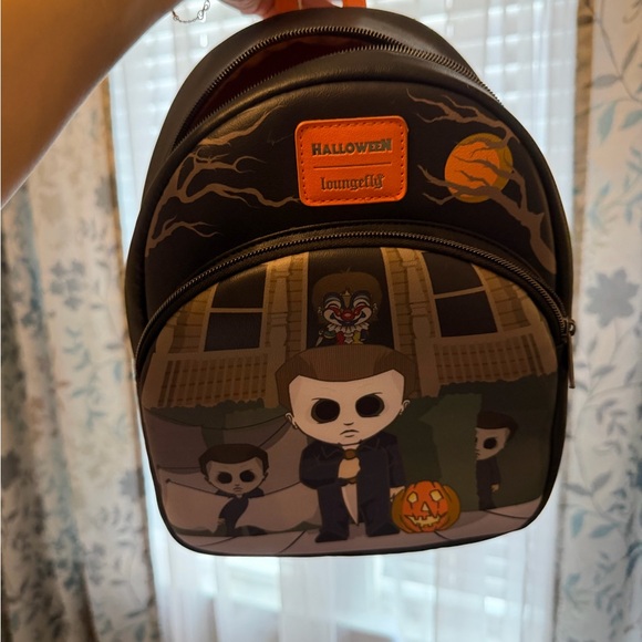 Loungefly Halloween Michael Myers Black Gray Pumpkin Mini Backpack - Picture 2 of 7